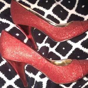 Red glitter heels